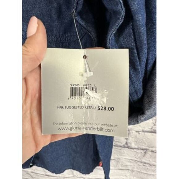 Gloria Vanderbilt Dark Blue Denim Button Front Blouse Size L&M Long Sleeve Shirt - Picture 4 of 16
